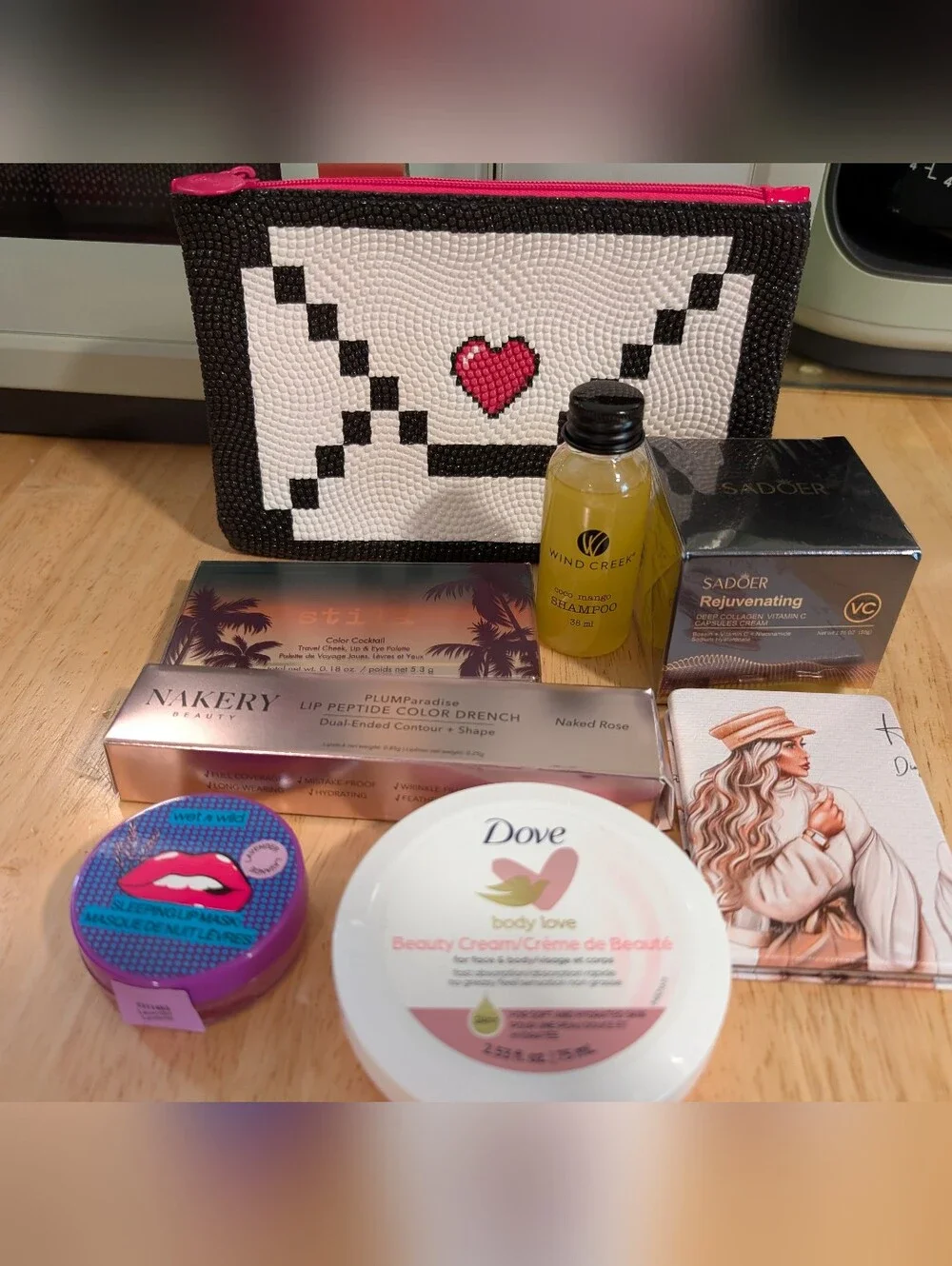 ipsy Black & White Pixel Heart Makeup Bag with Assorted Makeup